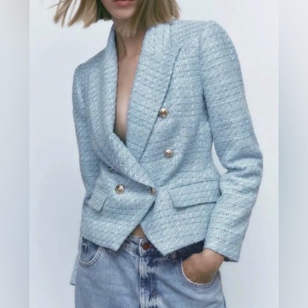 Zara Tweed Double Breasted Blazer
